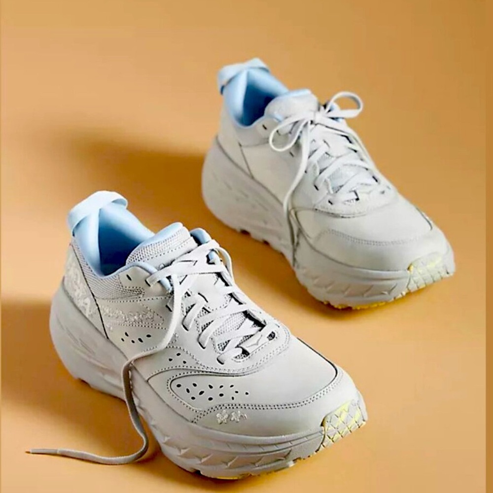 Hoka One One White and Blue Sneakers